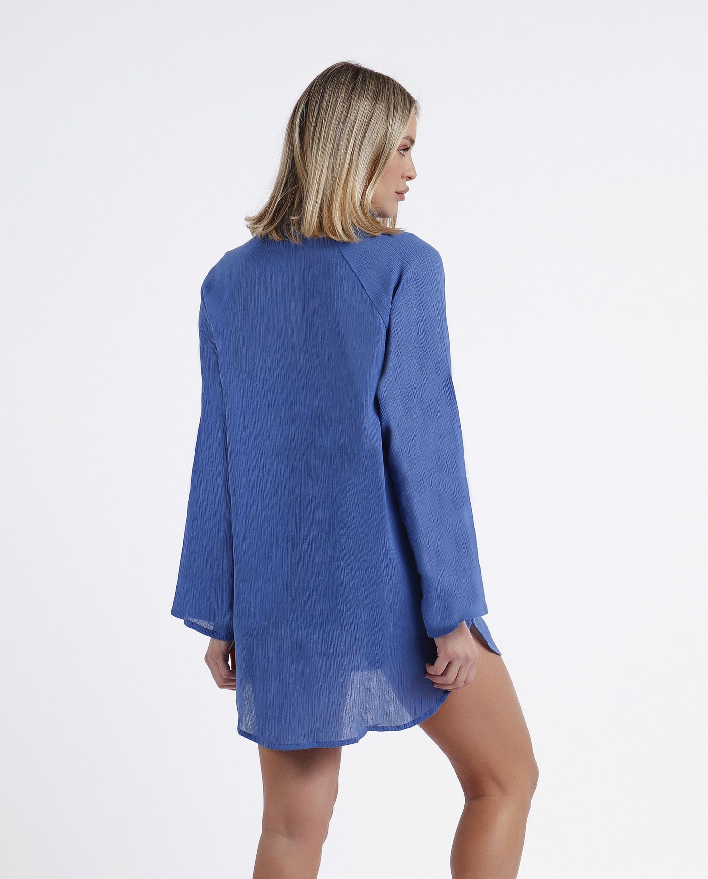 VESTIDO CAMISERO MANGA LARGA PLAYA BASIC BLUE