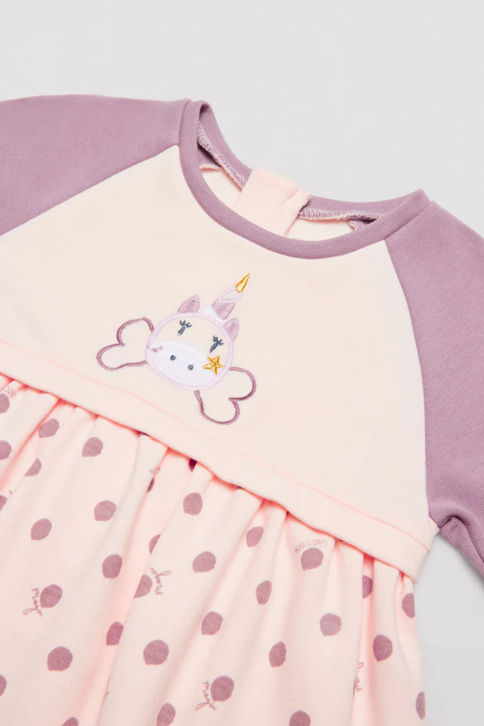 VESTIDO BEBÉ MANGA LARGA UNICORNIO Y LUNARES