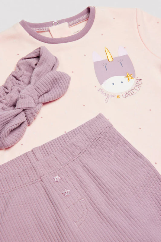 CONJUNTO 3 PIEZAS UNICORNIO MANGA LARGA BEBÉ NIÑA