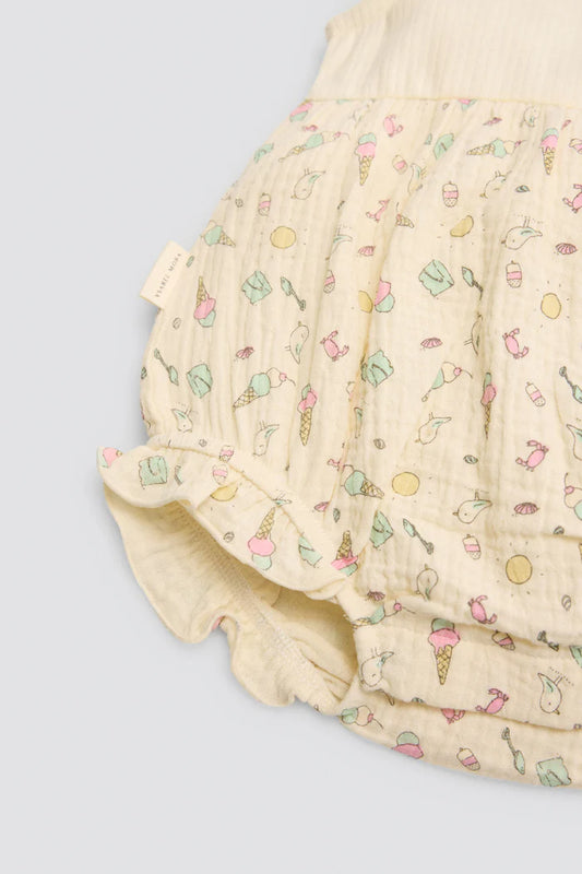 CONJUNTO RANITA DE BEBE CON TIRANTES Y GORRITO