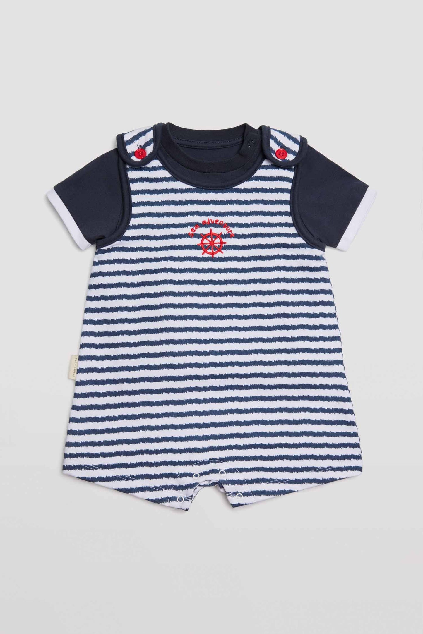 CONJUNTO BEBÉ MANGA CORTA PETO Y CAMISETA A RAYAS