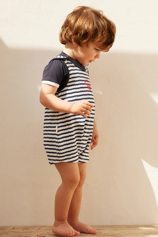 CONJUNTO BEBÉ MANGA CORTA PETO Y CAMISETA A RAYAS