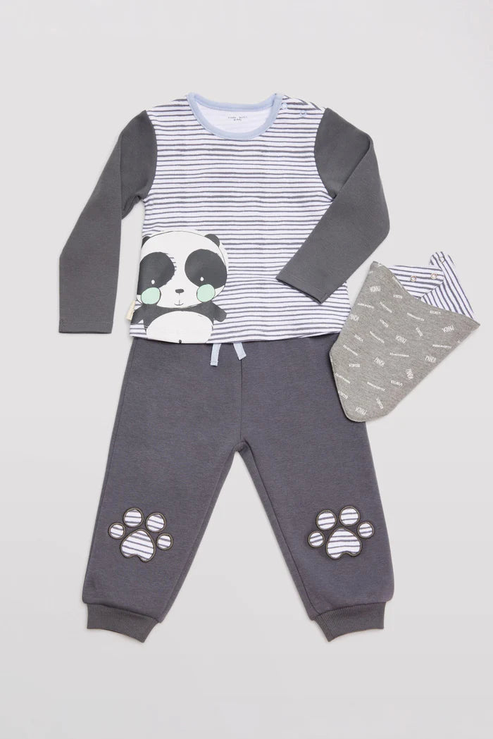 CONJUNTO 3 PIEZAS DE BEBÉ NIÑO PANDA