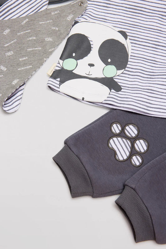 CONJUNTO 3 PIEZAS DE BEBÉ NIÑO PANDA