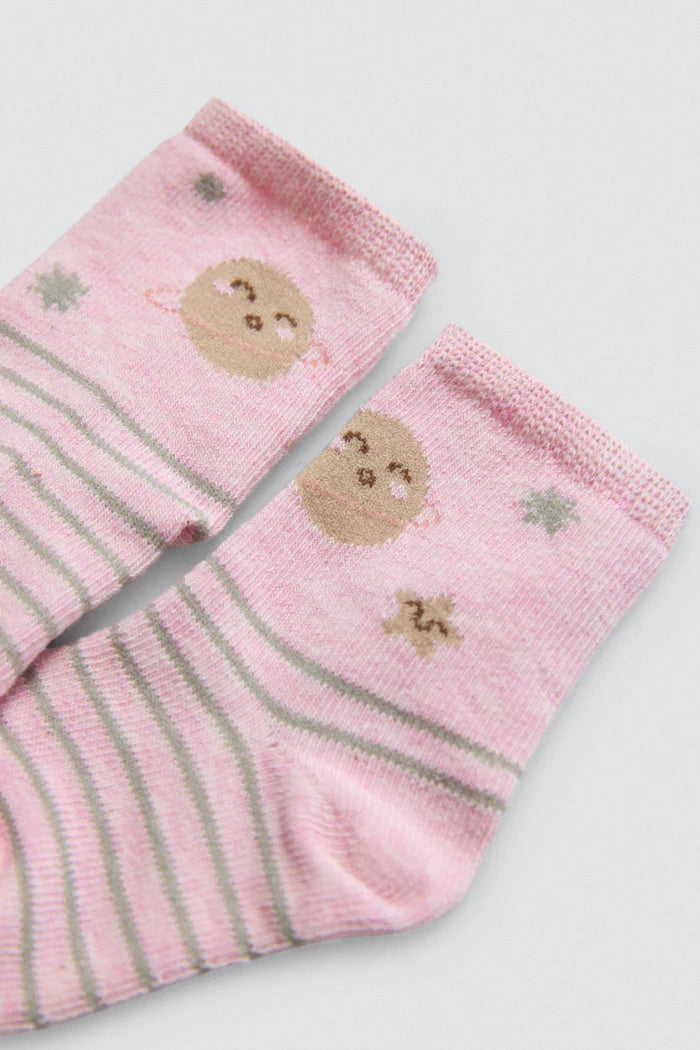 PACK-2 CALCETINES DE BEBE PUÑO ANTIPRESION PINK PLANETS