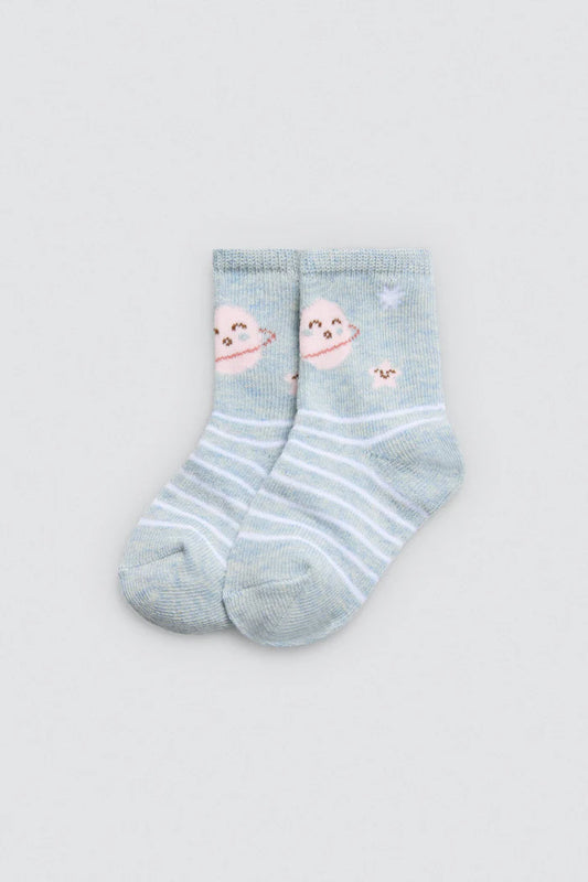PACK-2 CALCETINES DE BEBE PUÑO ANTIPRESION BLUE PLANETS