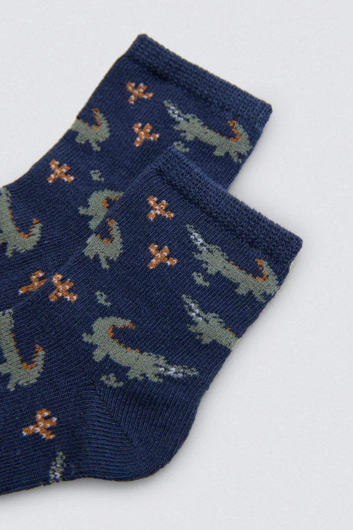 PACK-2 CALCETINES DE BEBE PUÑO ANTIPRESION COCODRILO