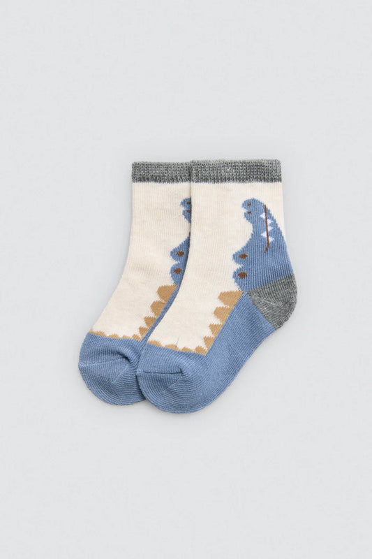PACK-2 CALCETINES DE BEBE PUÑO ANTIPRESION COCODRILO GRIS-BEIGE