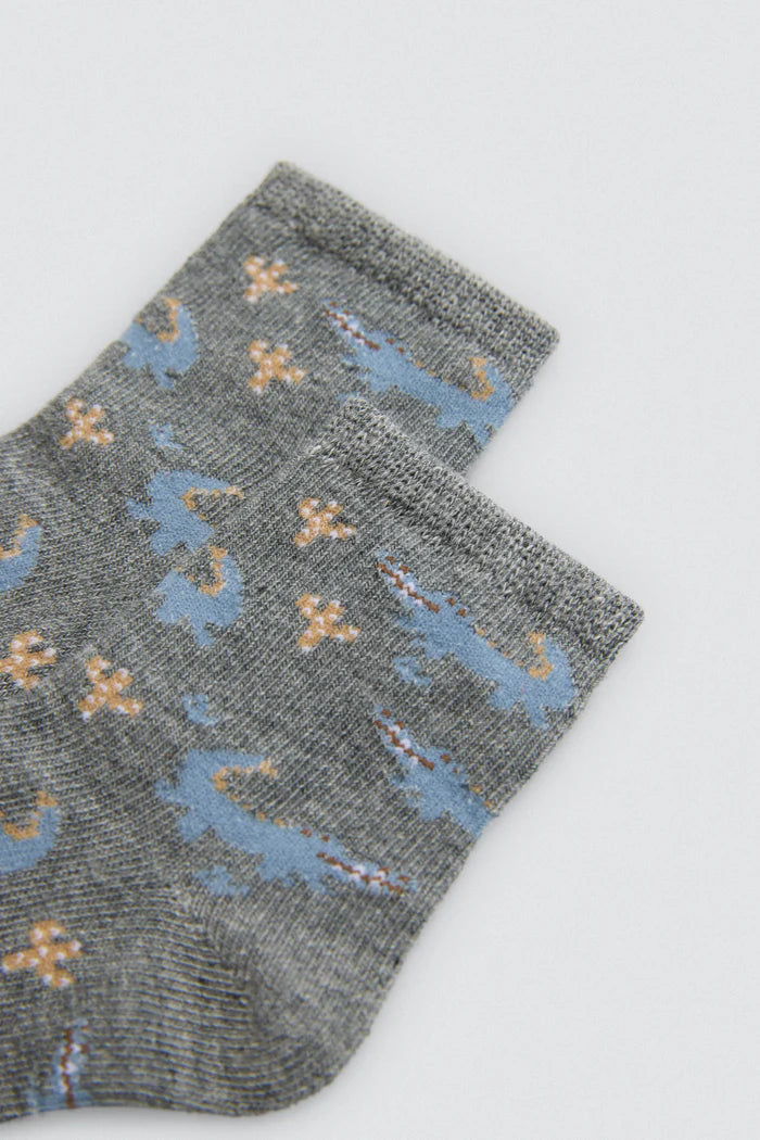 PACK-2 CALCETINES DE BEBE PUÑO ANTIPRESION COCODRILO GRIS-BEIGE
