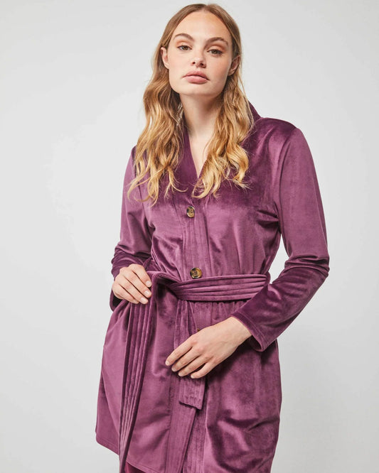 BATA DE INVIERNO DE MUJER EN TERCIOPALO CON BOTONES Y CINTURÓN