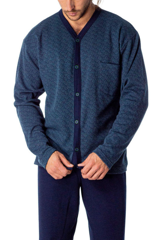 PIJAMA MANGA LARGA HOMBRE HEXAGON NAVY DESIGN
