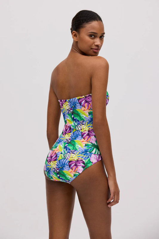 BAÑADOR REDUCTOR BANDEAU ESTAMPADO TROPICAL