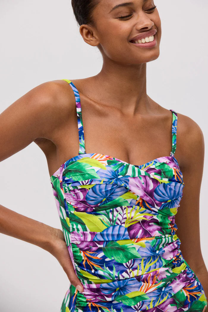 BAÑADOR REDUCTOR BANDEAU ESTAMPADO TROPICAL