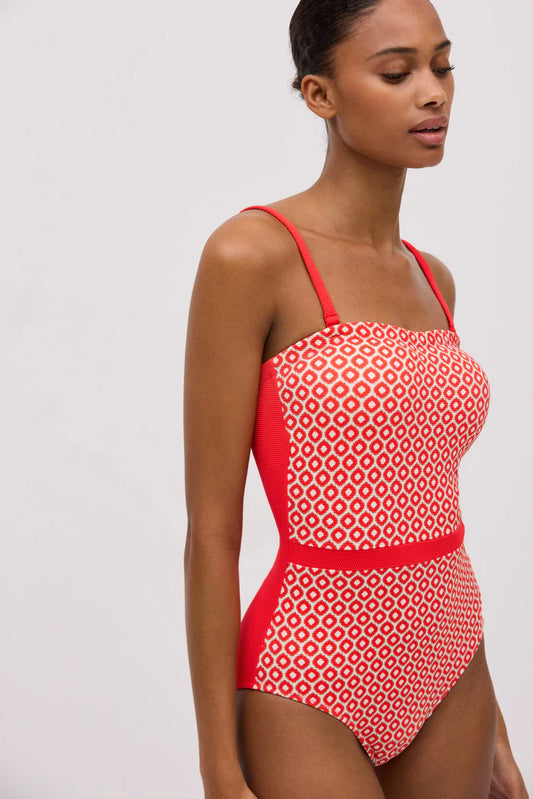 BAÑADOR BANDEAU ESTAMPADO PIQUÉ