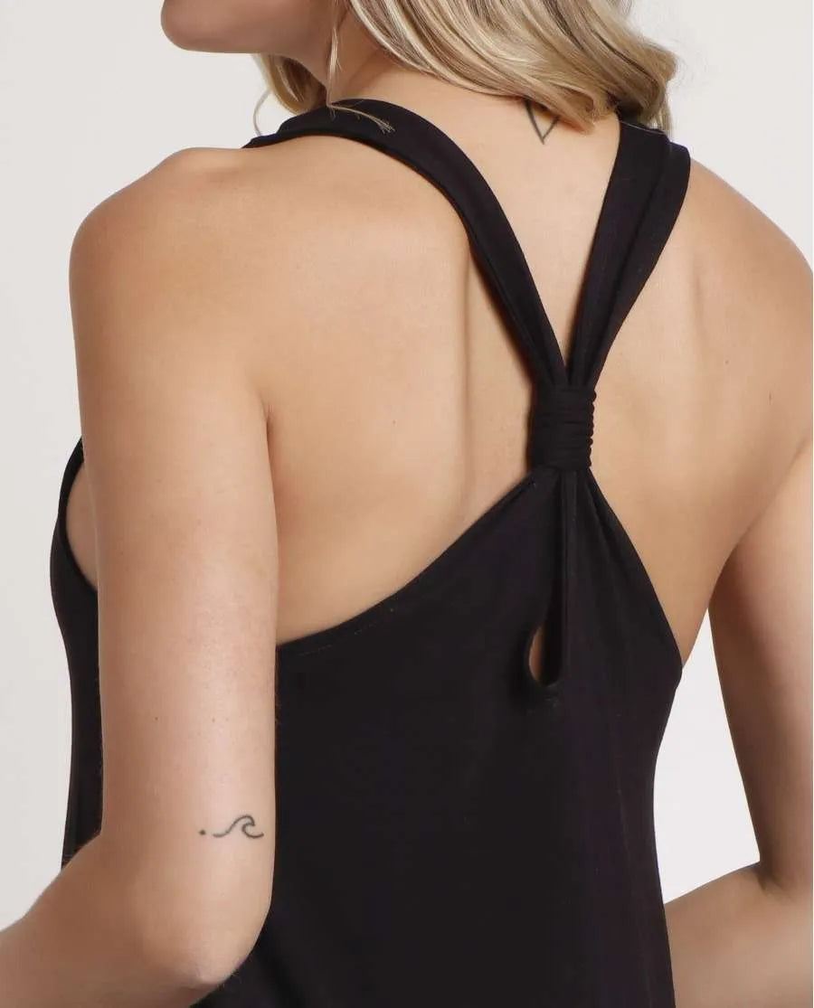VESTIDO MIDI ANUDADO AL CUELLO BASIC BLACK