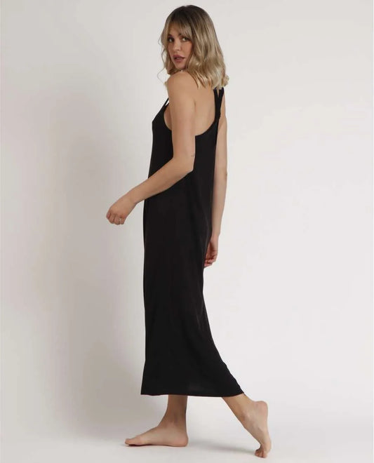 VESTIDO MIDI ANUDADO AL CUELLO BASIC BLACK