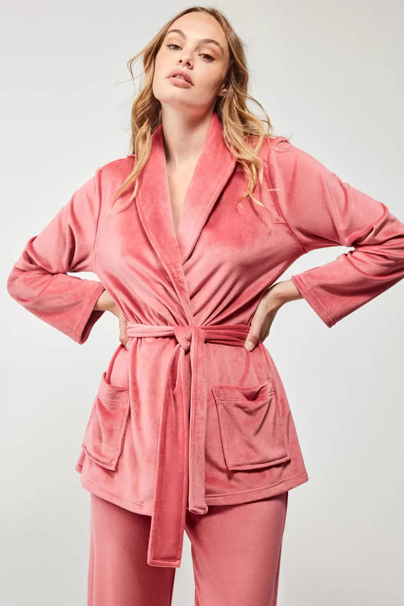 CONJUNTO DE BATA Y PANTALÓN TERCIOPELO MUJER BASIC