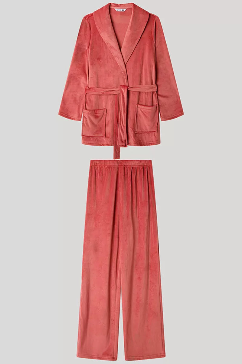CONJUNTO DE BATA Y PANTALÓN TERCIOPELO MUJER BASIC