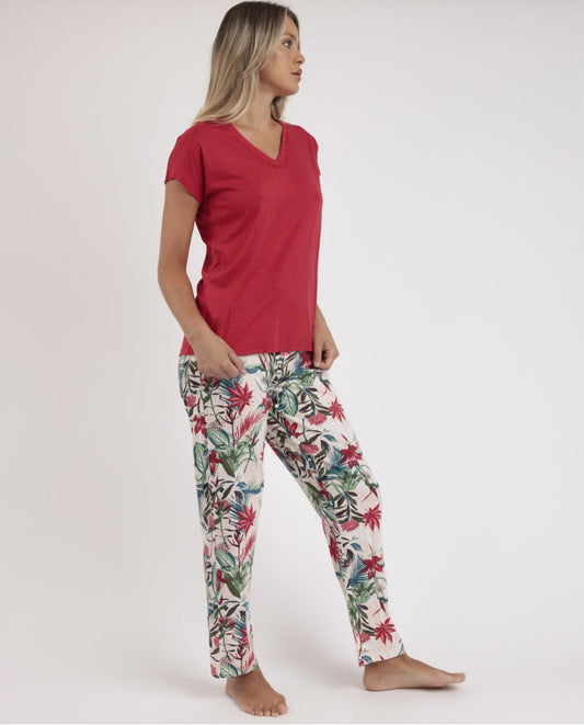PIJAMA MANGA CORTA PANTALON LARGO TROPICAL SPIRIT