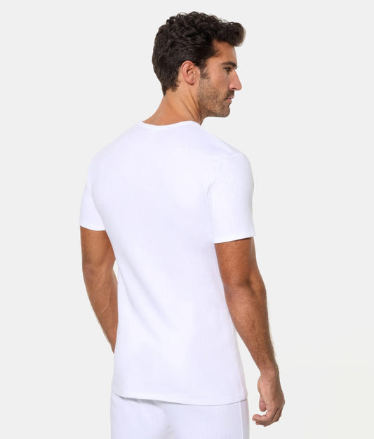 CAMISETA INTERIOR TÉRMICA M/C CUELLO V HOMBRE ALGODÓN DE INVIERNO 100% INTERLOCK DESAGUJADO.