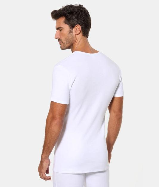 CAMISETA INTERIOR TÉRMICA M/C CUELLO V ALGODÓN DE INVIERNO 100% INTERLOCK LISO.