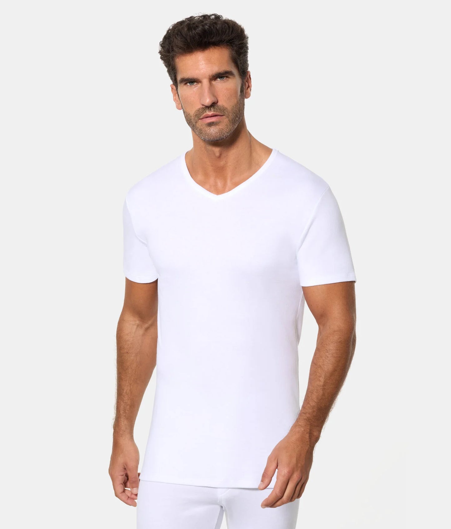 CAMISETA INTERIOR TÉRMICA M/C CUELLO V ALGODÓN DE INVIERNO 100% INTERLOCK LISO.