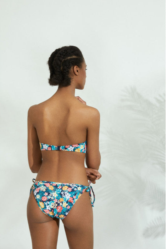 BIKINI BANDEAU PUSH UP NAVY FLOWERS