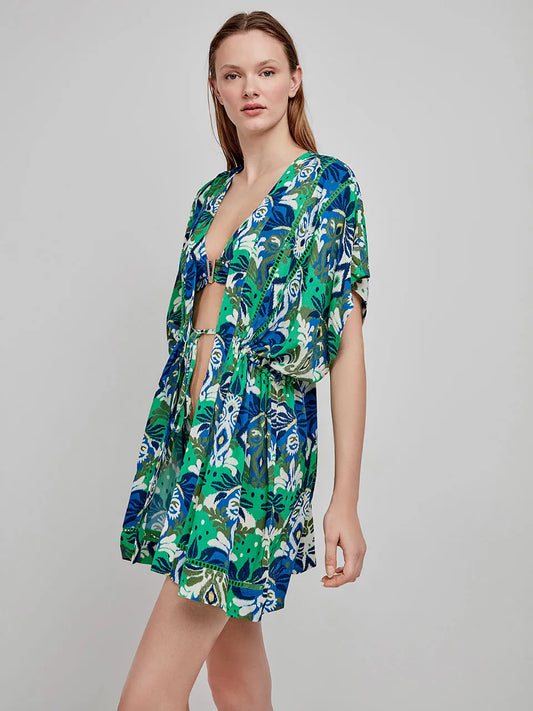 KAFTAN PLAYERO CORTO TEJIDO ESTAMPADO