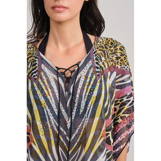 KAFTÁN PLAYERO ESTAMPADO MULTICOLOR PIEDRERIA