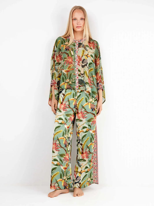 PIJAMA ABIERTO MANGA LARGA MUJER TROPICAL PALAZZO
