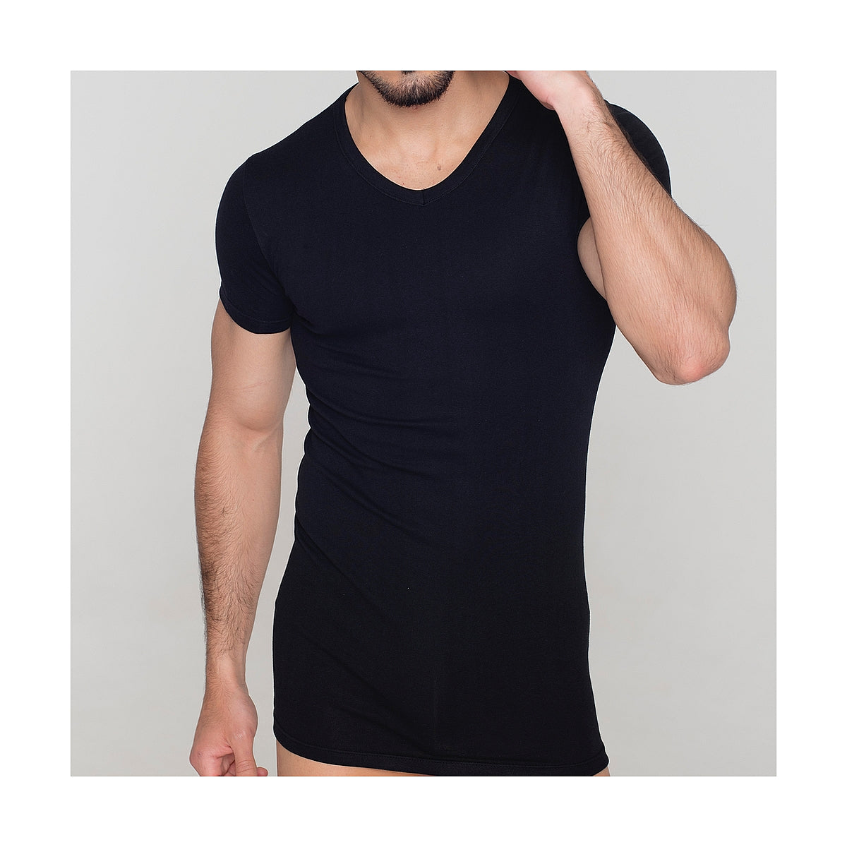 CAMISETA MANGA CORTA ELÁSTICA CUELLO PICO