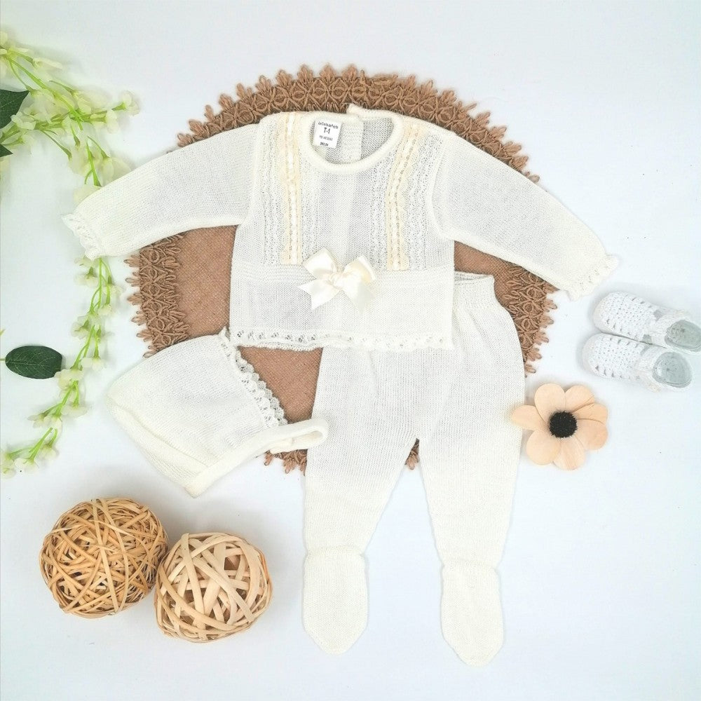 CONJUNTO BEBÉ 3 PIEZAS LANA CON LACITO