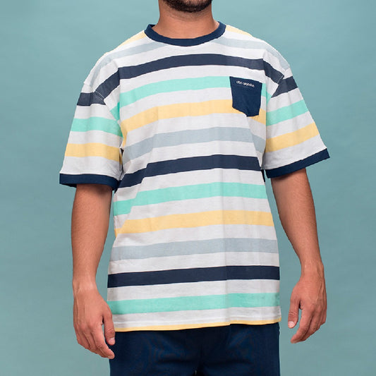 PIJAMA MANGA CORTA A RAYAS CON BOLSILLO DE PECHO