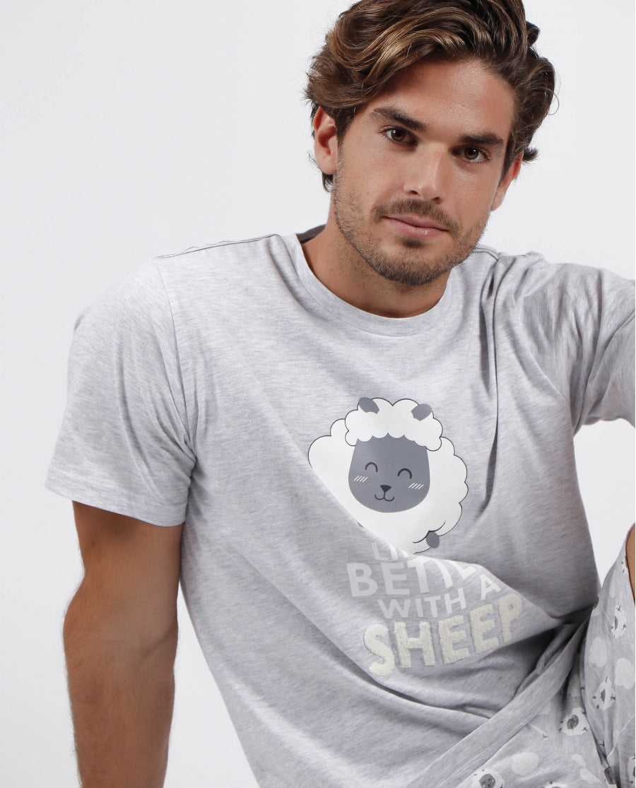 PIJAMA MANGA CORTA LIVE IS BETTER WITH A SHEEP