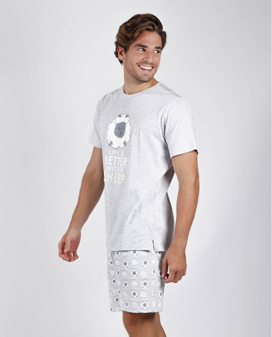 PIJAMA MANGA CORTA LIVE IS BETTER WITH A SHEEP