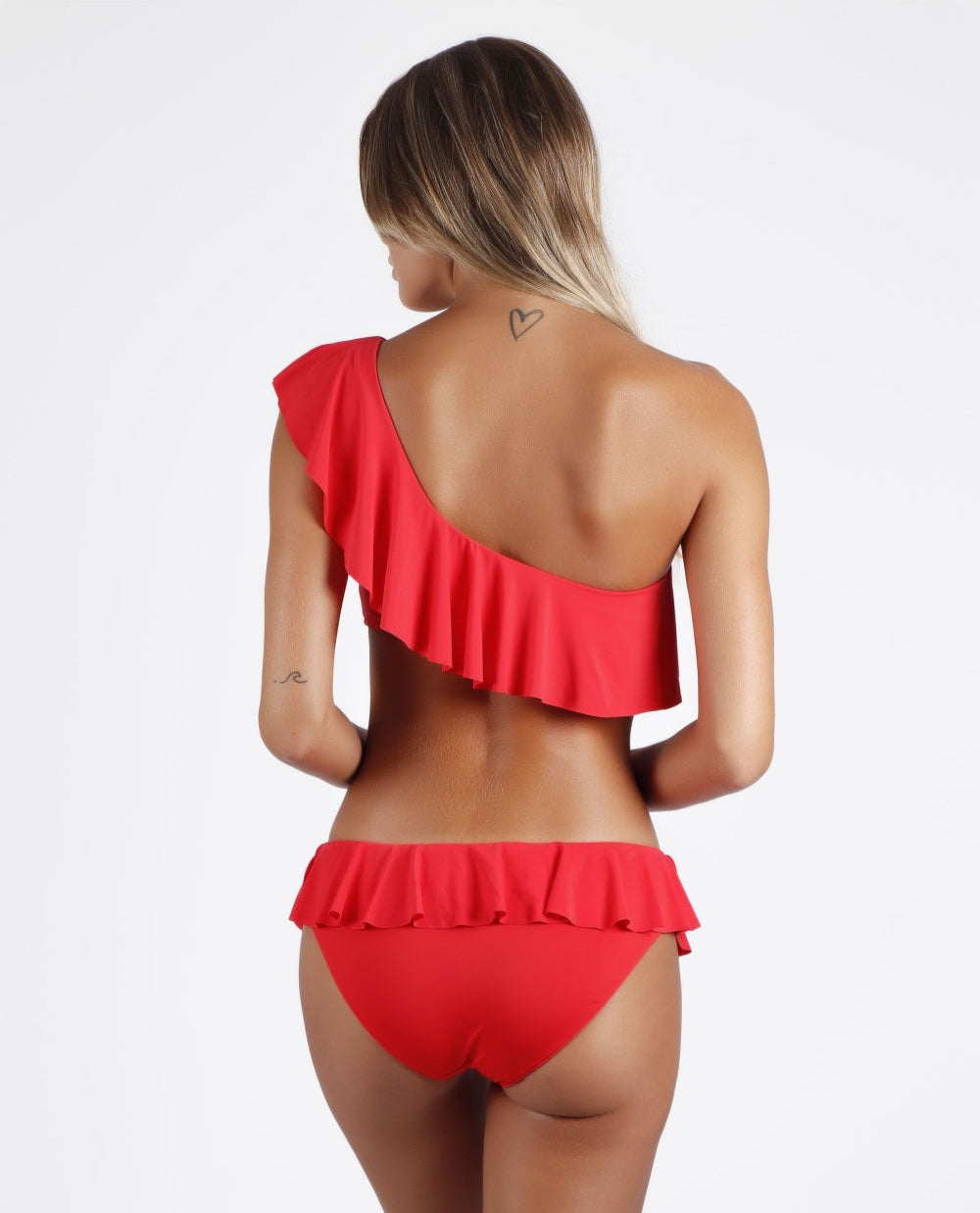 BIKINI ASIMETRICO VOLANTES ROJO