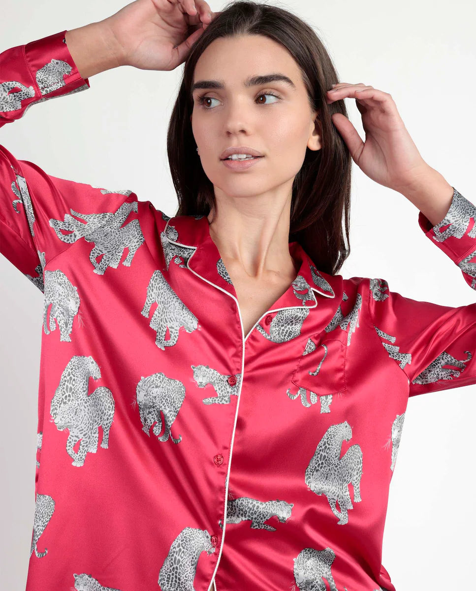 PIJAMA ABIERTO MANGA LARGA MUJER SATINADO JUNGLE FEVER