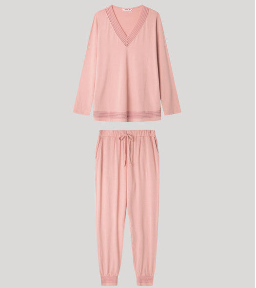 PIJAMA MANGA LARGA MUJER BASIC PINK