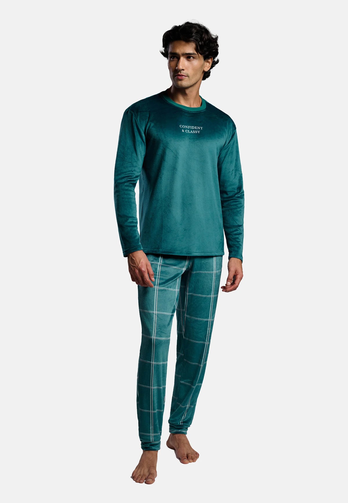 Pijama de hombre terciopelo Confident & Classy verde azulado