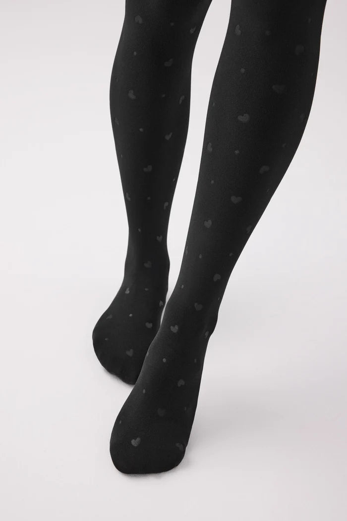 Panty térmico negro 140 denier con corazones Ysabel Mora