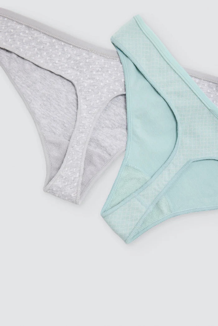 Pack de 2 tangas de algodón verde agua y gris