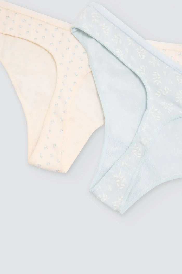 Pack de 2 tangas de algodón beige y azul claro