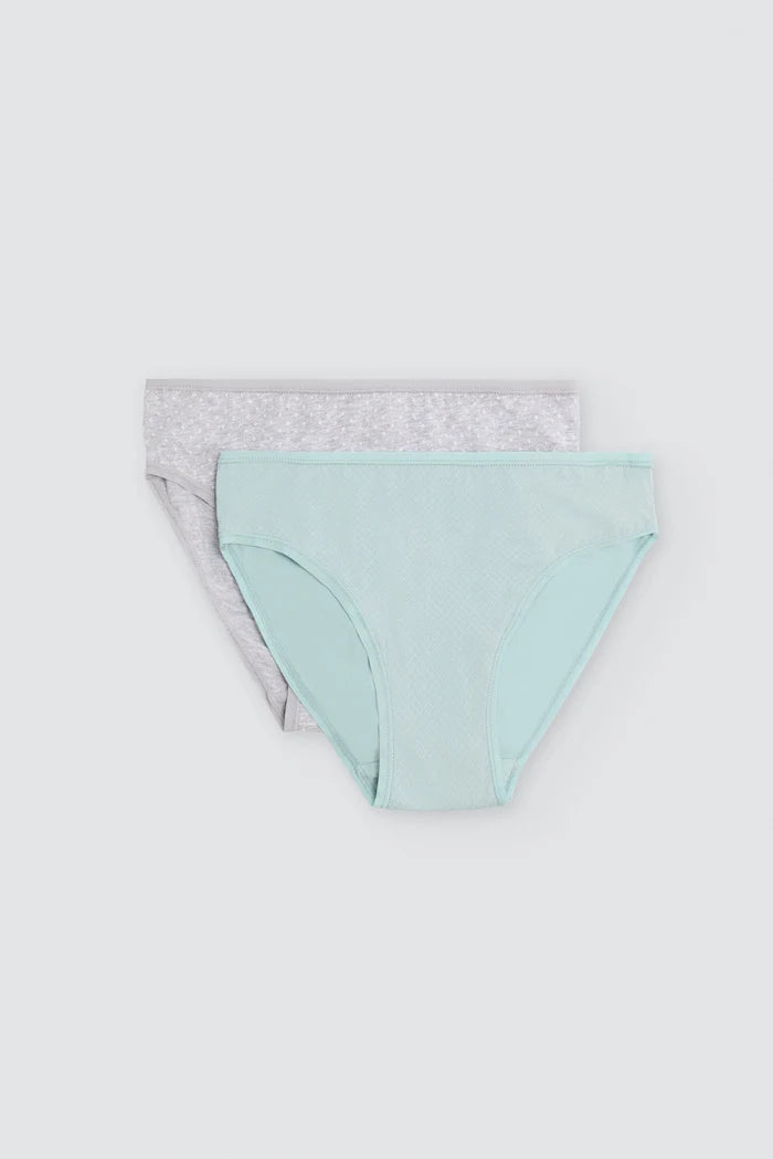 Pack 2 bragas midi de algodón para mujer en gris y verde agua