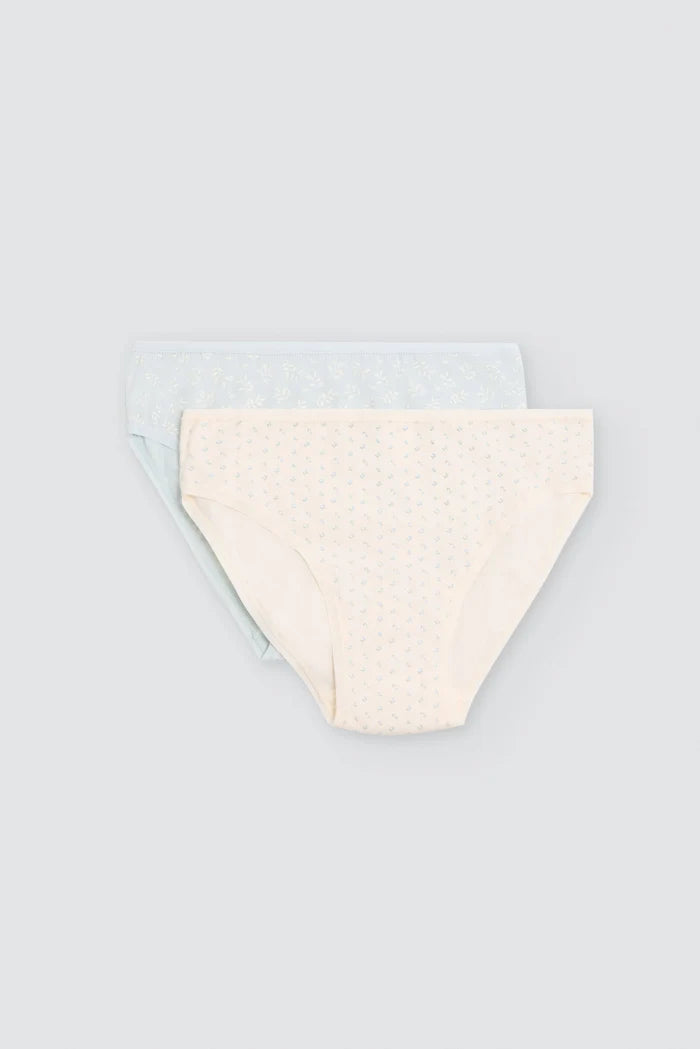 Pack de 2 tangas de algodón para mujer crudo y azul claro