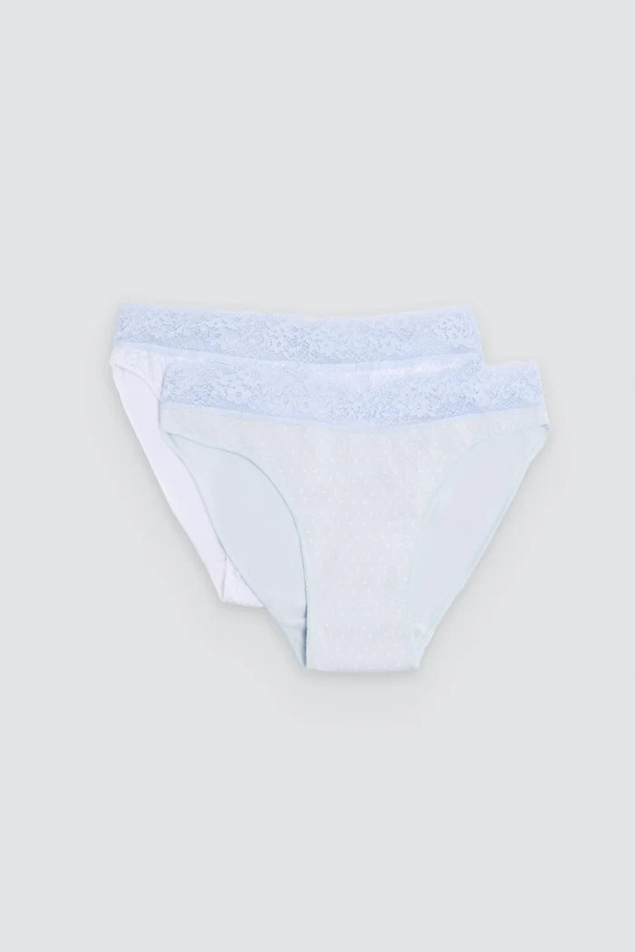 Pack de 2 bragas mini de algodón con encaje para mujer