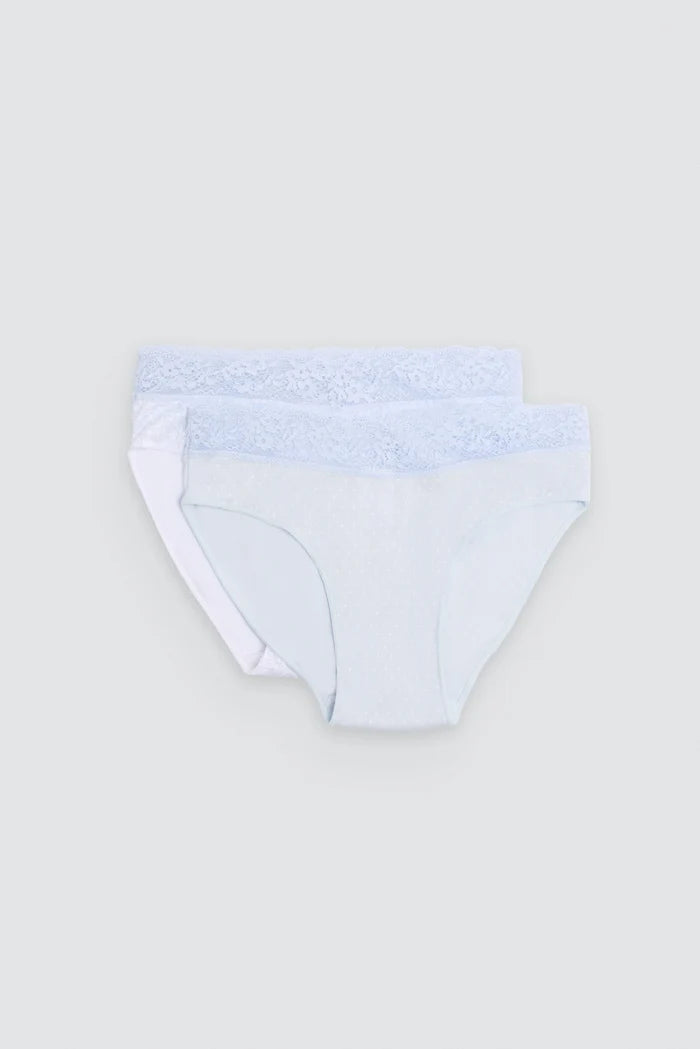 Pack 2 bragas midi mujer Ysabel Mora algodón estampadas azul con encaje