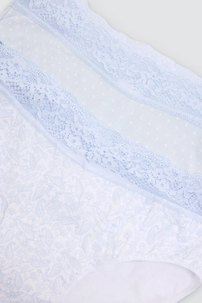 Pack 2 bragas midi mujer Ysabel Mora algodón estampadas azul con encaje