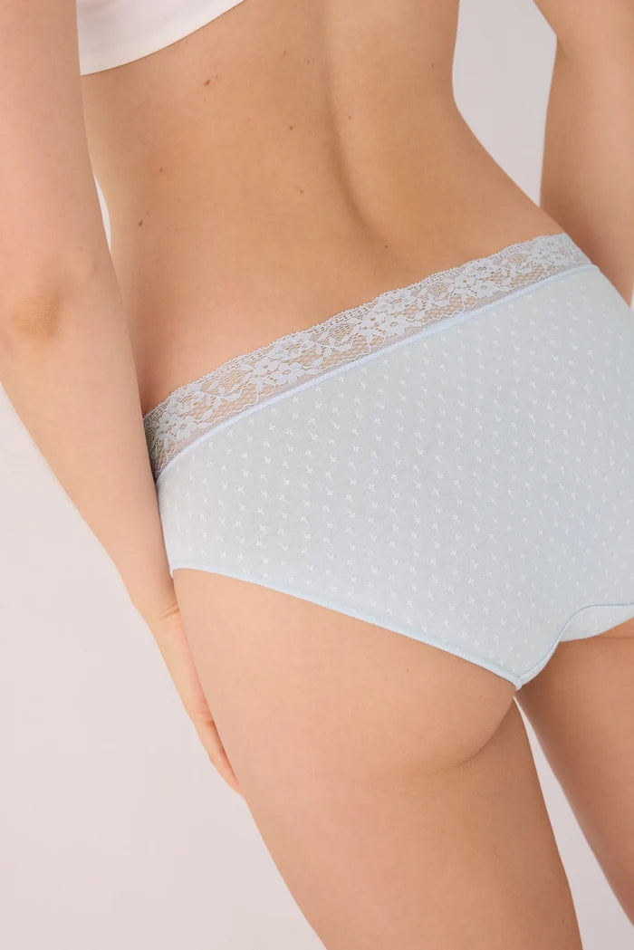 Pack 2 bragas midi mujer Ysabel Mora algodón estampadas azul con encaje