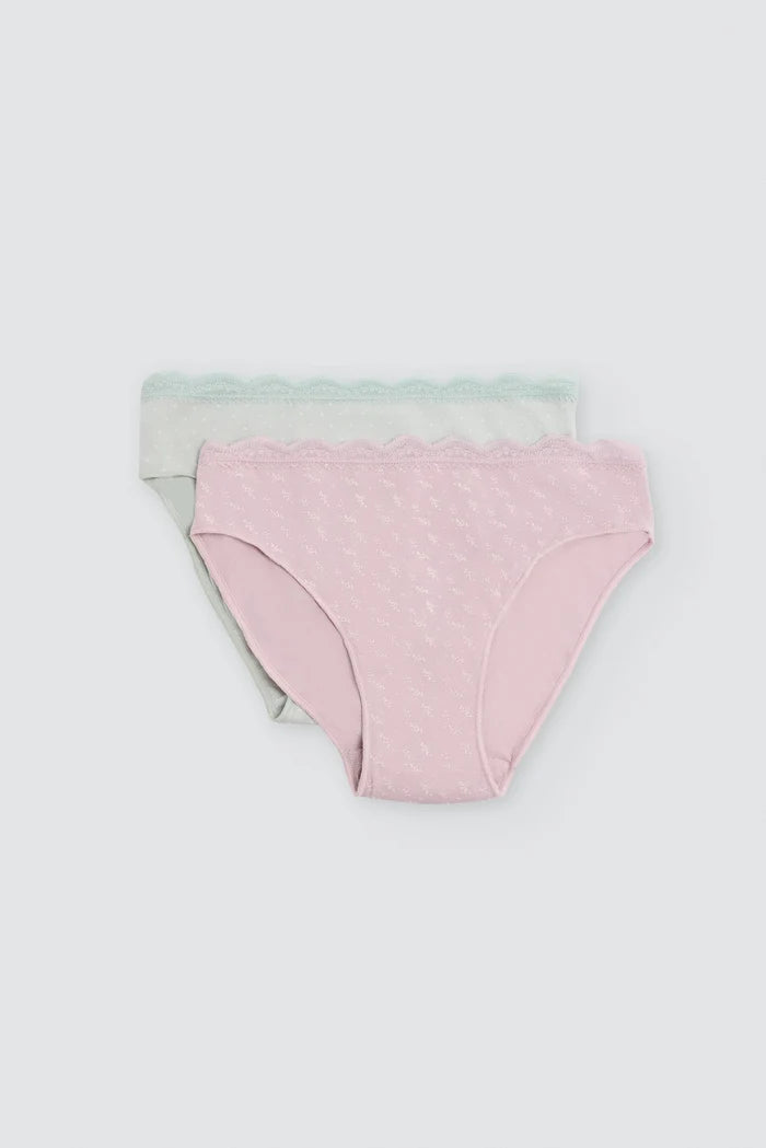 Pack 2 bragas midi mujer Ysabel Mora algodón con encaje rosa y verde