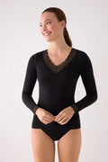 Camiseta interior mujer manga larga negra con encaje